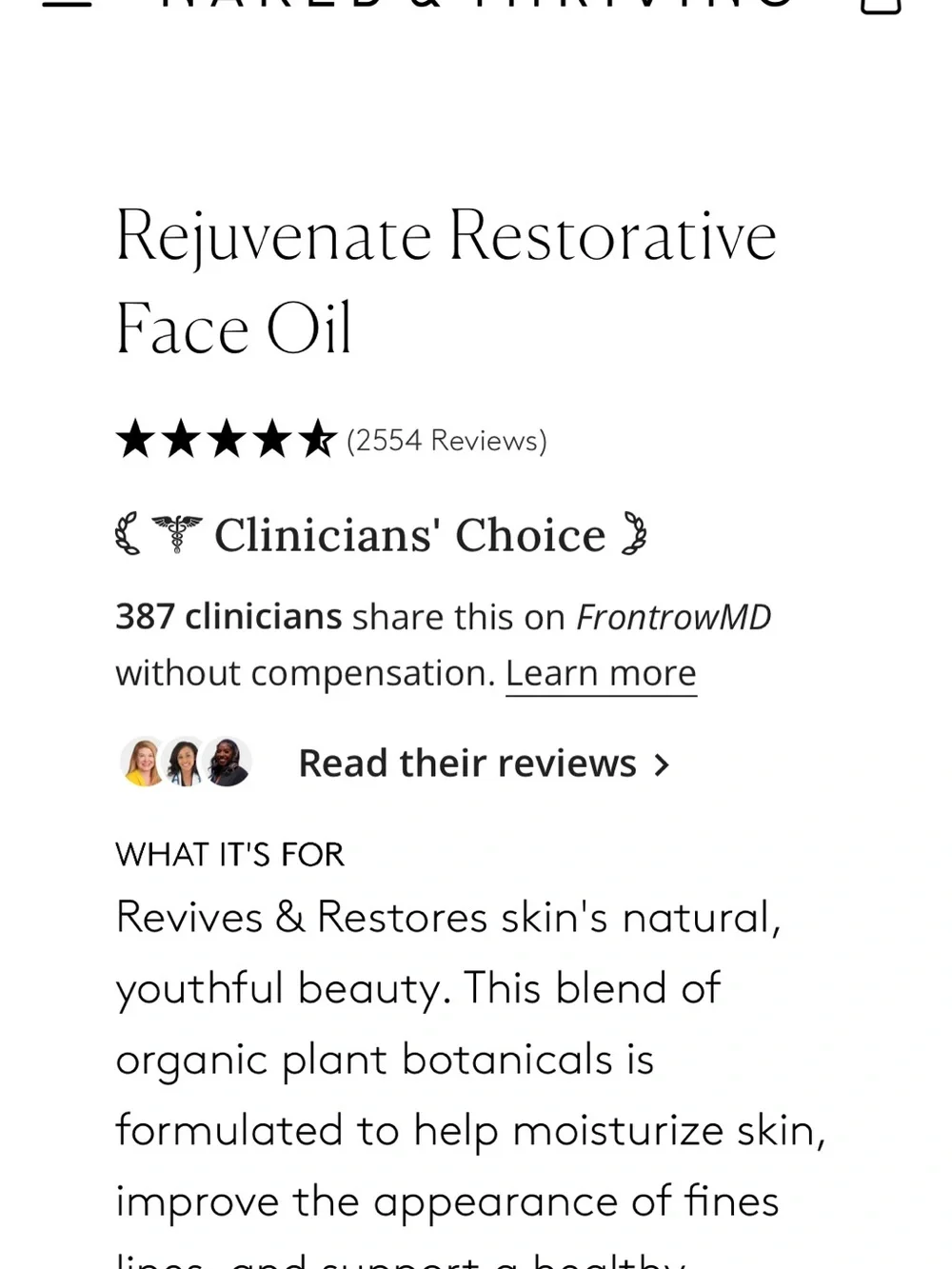 Rejuvenate Face Oil -Facial Treatment Naked & Thriving